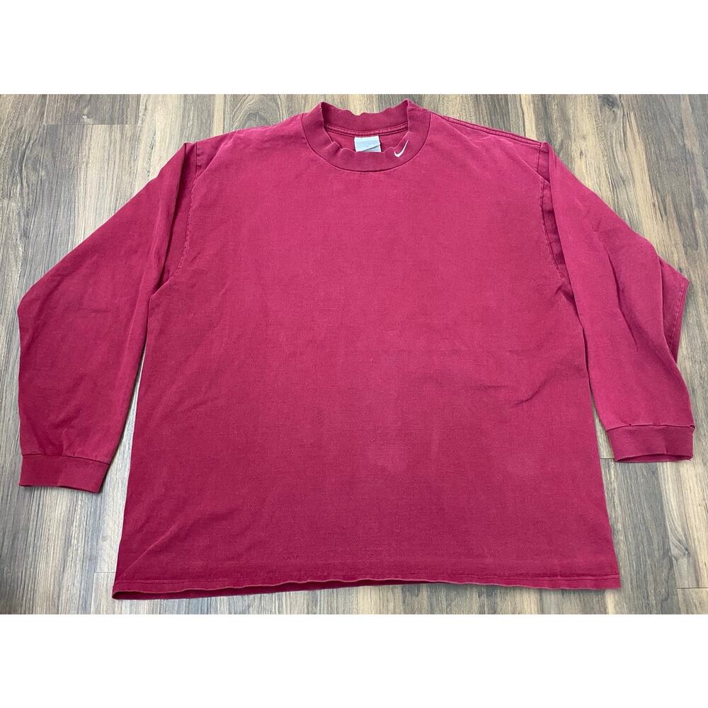 VTG Y2K Men Nike Silver Tag mock neck burgundy long sleeve pullover t-shirt XL